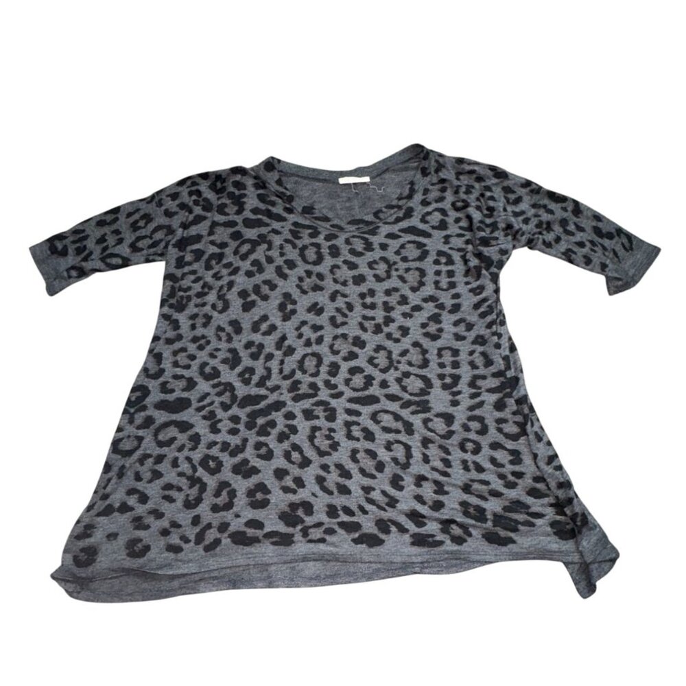 Enti Clothing Boutique Leopart Print 3/4 Sleeve Knit Blouse=-Gray-Small-GUC